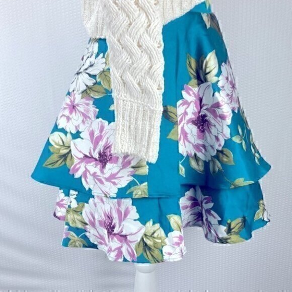 City Studio Skater Skirt Womens Size 4 (Junior 5) Blue Floral Tulle Lined Mini - Picture 4 of 10